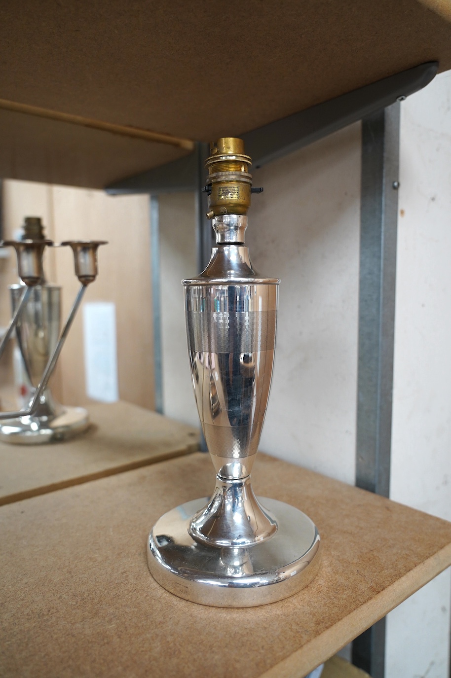 A George V silver lamp base, Birmingham, 1930, height 29.8cm. Condition - poor to fair